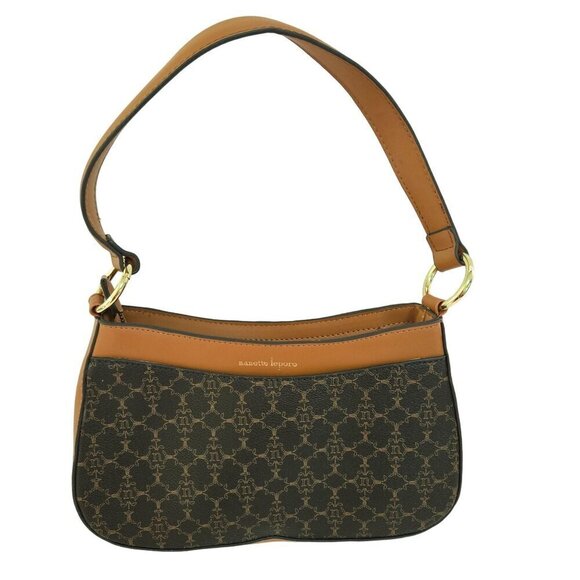 Nanette Lepore Logo Baguette Shoulder Bag Chocolate/Vachetta Vegan Leather - Picture 3 of 8